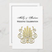 ヴィンテージアールデコ金ゴールドプルムアラベスク 招待状 (正面/裏面)