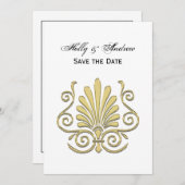 ヴィンテージアールデコ金ゴールドプルムアラベスク 招待状 (正面/裏面)