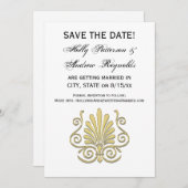 ヴィンテージアールデコ金ゴールドプルムアラベスク 招待状 (正面/裏面)