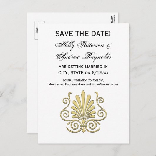 ヴィンテージアールデコ金ゴールドプルムアラベスク 案内ポストカード (正面/裏面)