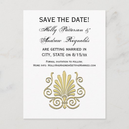 ヴィンテージアールデコ金ゴールドプルムアラベスク 案内ポストカード (正面)