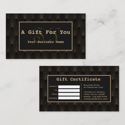 ヴィンテージアールデコ金ゴールドモノグラムメイクアップアーティスト ロイヤリティカード (正面/裏面)