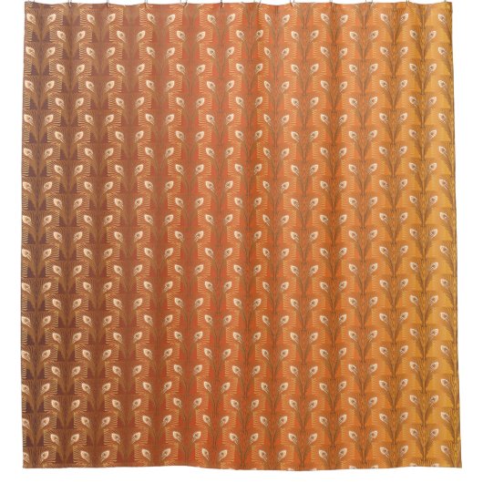 ヴィンテージアールデコ金ゴールド孔雀の羽模様 シャワーカーテン (正面)