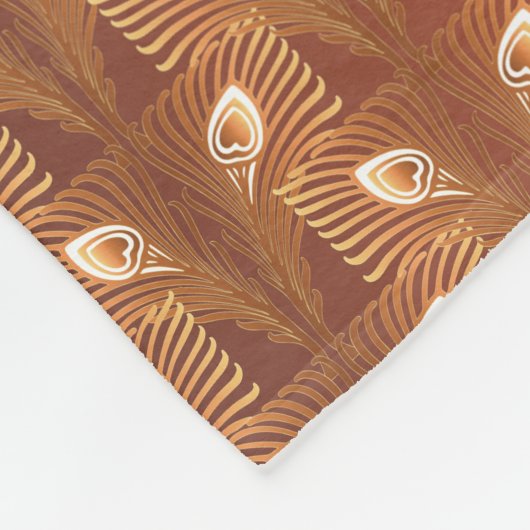 ヴィンテージアールデコ金ゴールド孔雀の羽模様 フリースブランケット (角)