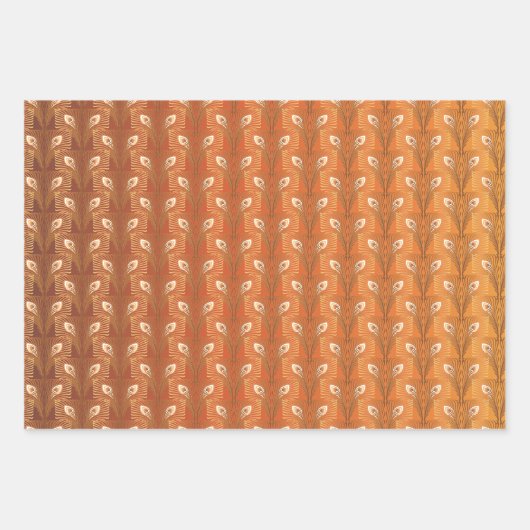 ヴィンテージアールデコ金ゴールド孔雀の羽模様 ラッピングペーパーシート (正面2)