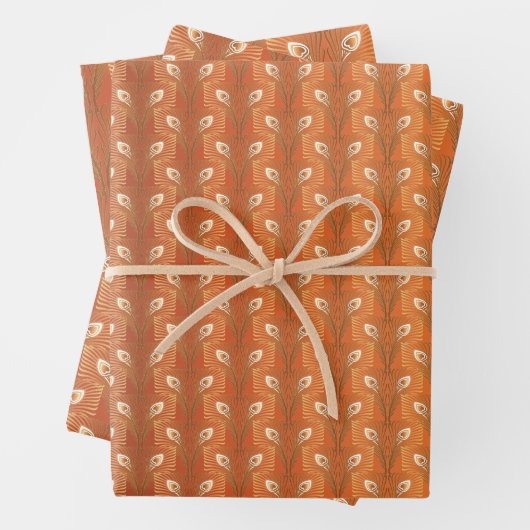 ヴィンテージアールデコ金ゴールド孔雀の羽模様 ラッピングペーパーシート (インサイチュ)