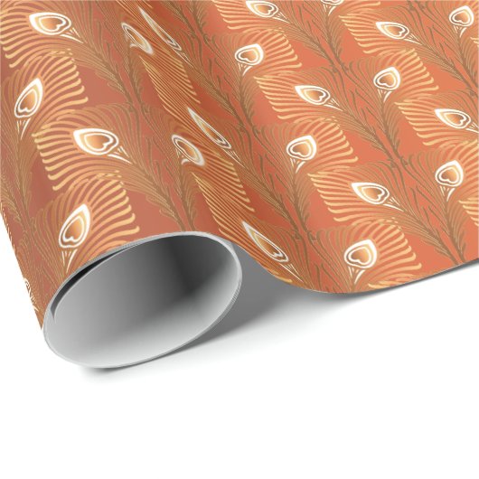 ヴィンテージアールデコ金ゴールド孔雀の羽模様 ラッピングペーパー (ロールコーナー)