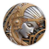 ヴィンテージアールデコ金ゴールド金属彫刻 セラミックノブ (正面)