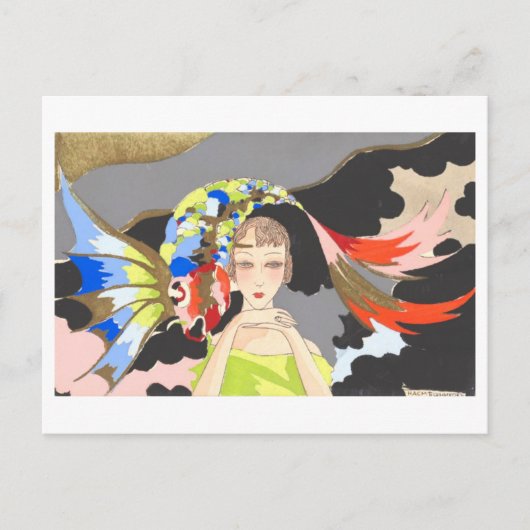 ヴィンテージアールデコ魚の女性 ポストカード (正面)