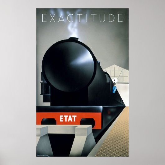 ヴィンテージアールデコ黒蒸気機関車 ポスター (正面)