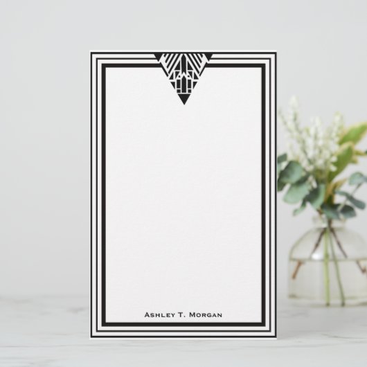 ヴィンテージアールデコ黒Whtフレーム#1 便箋 (スタンド正面)