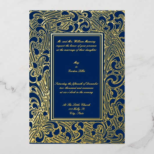 ヴィンテージアールデコ1906株縁ど結婚の株 箔招待状 (正面)