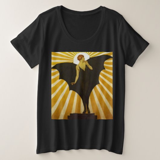ヴィンテージアールデコ「こうもりレディ日が差すこと」 プラスサイズTシャツ (デザイン正面)