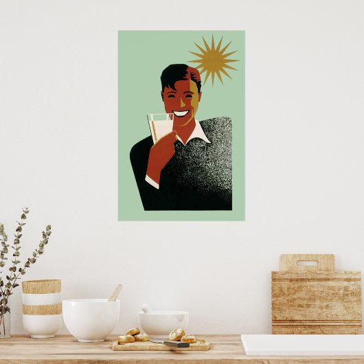 ヴィンテージアールデコ、カクテルを太陽に浴びる男 ポスター (キッチン)