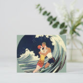 ヴィンテージアールデコ、恋人キスアットザビーチ ポストカード (スタンド正面)