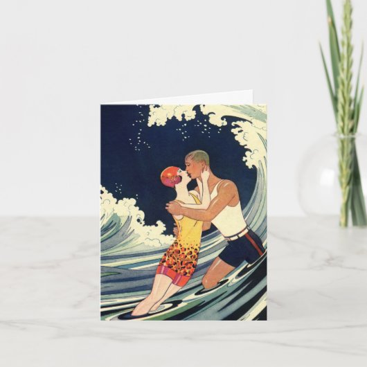 ヴィンテージアールデコ、恋人キス結婚の感謝 サンキューカード (正面)