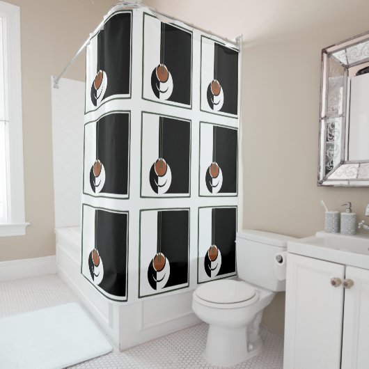 ヴィンテージアールデコ、水蒸気入りコーヒーカップ シャワーカーテン (インサイチュ)