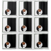 ヴィンテージアールデコ、水蒸気入りコーヒーカップ シャワーカーテン (正面)