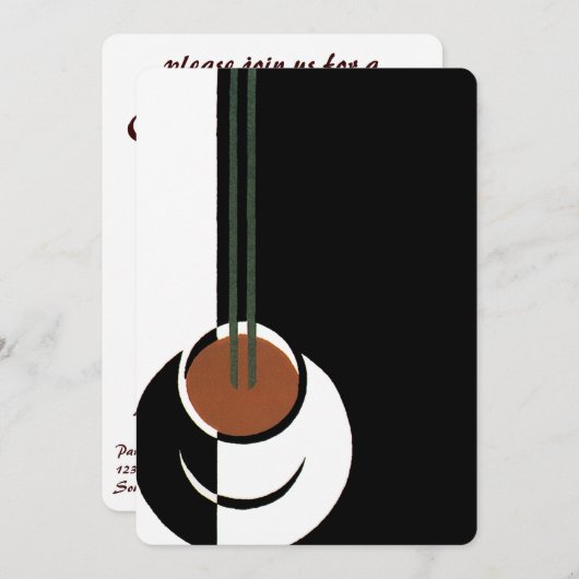 ヴィンテージアールデコ、水蒸気入りコーヒーカップ 招待状 (正面/裏面)