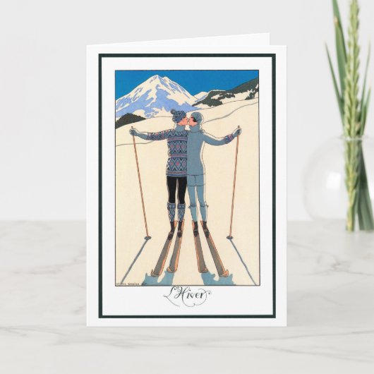 ヴィンテージアールデコ、雪の恋人by George Barbier カード (正面)
