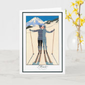 ヴィンテージアールデコ、雪の恋人by George Barbier カード (黄色い花)