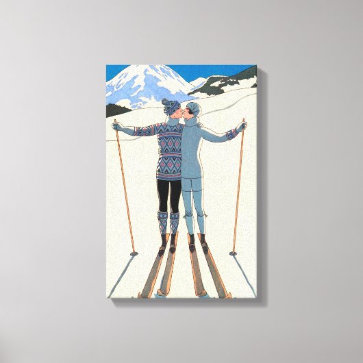 ヴィンテージアールデコ、雪の恋人by George Barbier キャンバスプリント (正面)