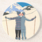 ヴィンテージアールデコ、雪の恋人by George Barbier コースター (正面)