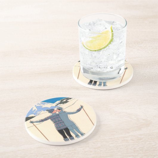 ヴィンテージアールデコ、雪の恋人by George Barbier コースター (側面)