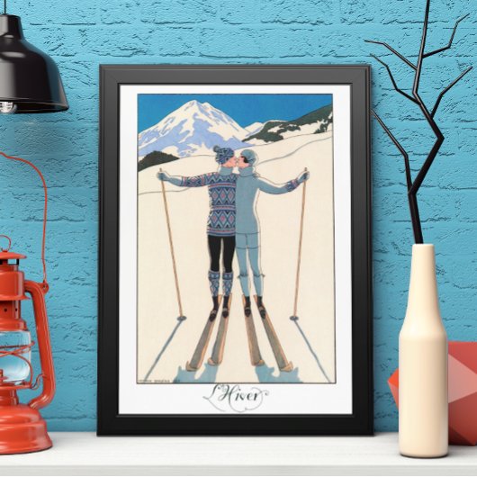 ヴィンテージアールデコ、雪の恋人by George Barbier ポスター