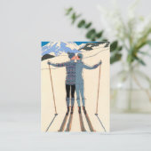 ヴィンテージアールデコ、雪の恋人by George Barbier ポストカード (スタンド正面)