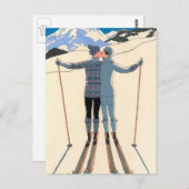 ヴィンテージアールデコ、雪の恋人by George Barbier ポストカード (正面/裏面)