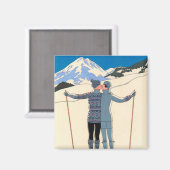 ヴィンテージアールデコ、雪の恋人by George Barbier マグネット (正面/裏面)