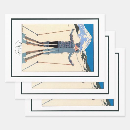 ヴィンテージアールデコ、雪の恋人by George Barbier ラッピングペーパーシート (セット)