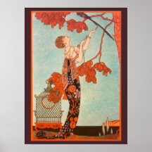 ヴィンテージアールデコ、Flighty Bird by George Barbier