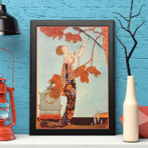 ヴィンテージアールデコ、Flighty Bird by George Barbier