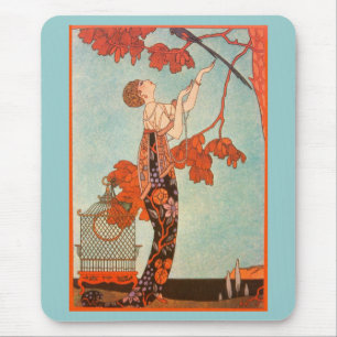 ヴィンテージアールデコ、Flighty Bird by George Barbier マウスパッド