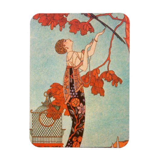 ヴィンテージアールデコ、Flighty Bird by George Barbier マグネット (縦)