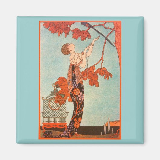 ヴィンテージアールデコ、Flighty Bird by George Barbier マグネット (正面)