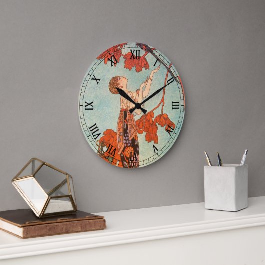 ヴィンテージアールデコ、Flighty Bird by George Barbier ラージ壁時計 (オフィス)