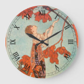 ヴィンテージアールデコ、Flighty Bird by George Barbier ラージ壁時計 (正面)