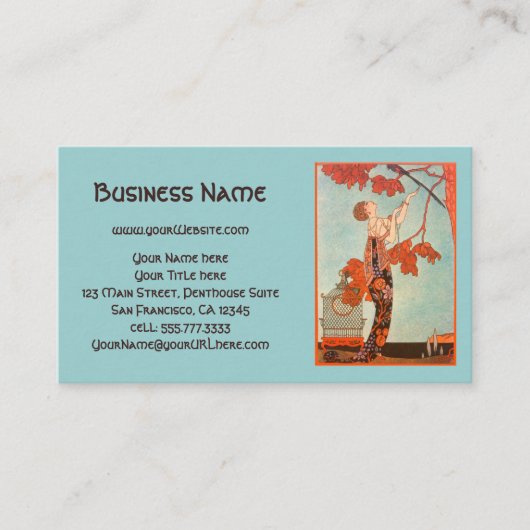 ヴィンテージアールデコ、Flighty Bird by George Barbier 名刺 (正面)