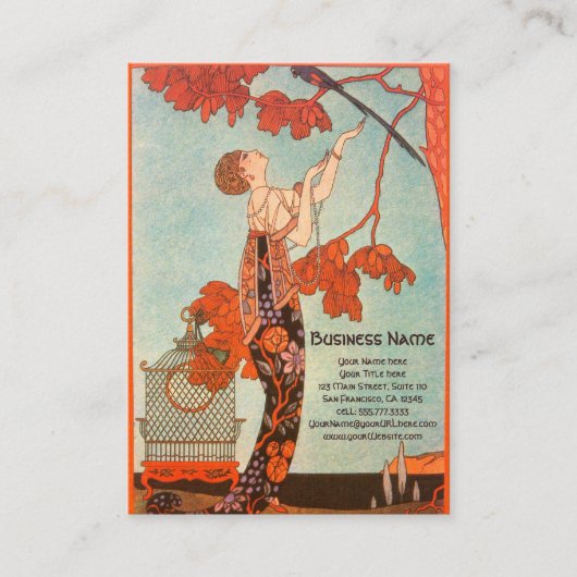 ヴィンテージアールデコ、Flighty Bird by George Barbier 名刺 (正面)