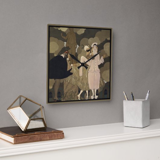 ヴィンテージアールデコ、George Barbierによる驚き スクエア壁時計 (オフィス)