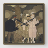 ヴィンテージアールデコ、George Barbierによる驚き スクエア壁時計 (正面)