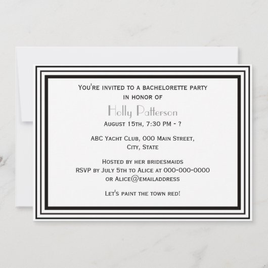 ヴィンテージアールデコBlk Whtフレーム#1 Hバチェロレッテ 招待状 (裏面)