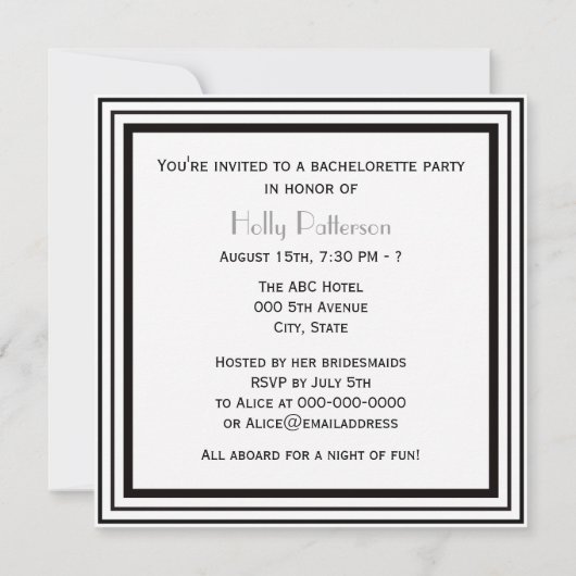 ヴィンテージアールデコBlk Whtフレーム#1 SQバチェロレッテ 招待状 (裏面)