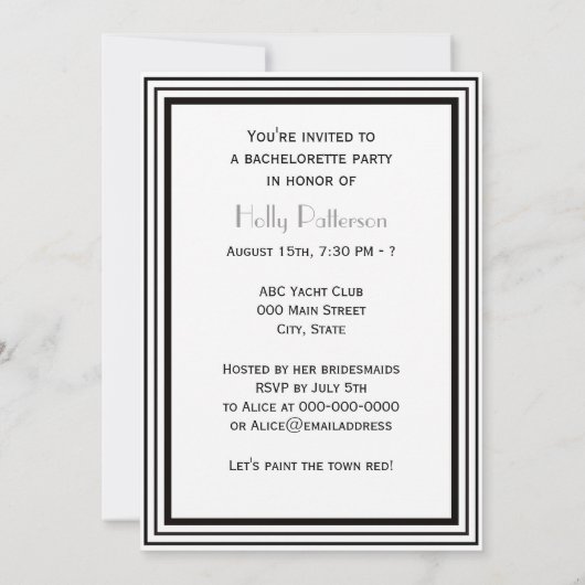 ヴィンテージアールデコBlk Whtフレーム#1 Vバチェロレッテ 招待状 (裏面)