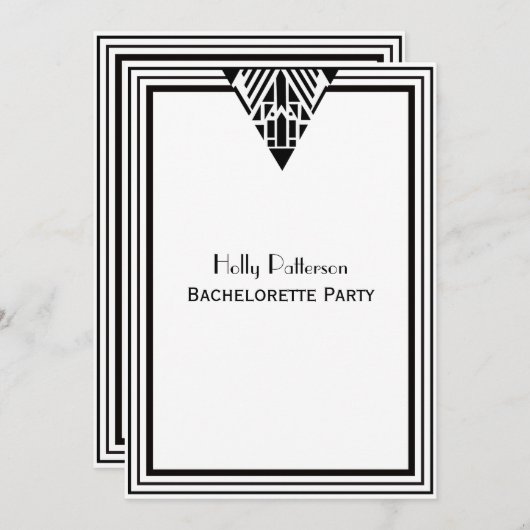ヴィンテージアールデコBlk Whtフレーム#1 Vバチェロレッテ 招待状 (正面/裏面)