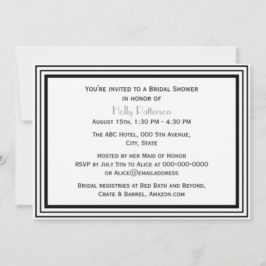 ヴィンテージアールデコBlk Whtフレーム#2 Hブライダルシャワー 招待状 (裏面)