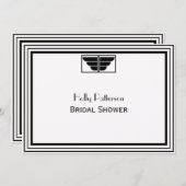 ヴィンテージアールデコBlk Whtフレーム#2 Hブライダルシャワー 招待状 (正面/裏面)